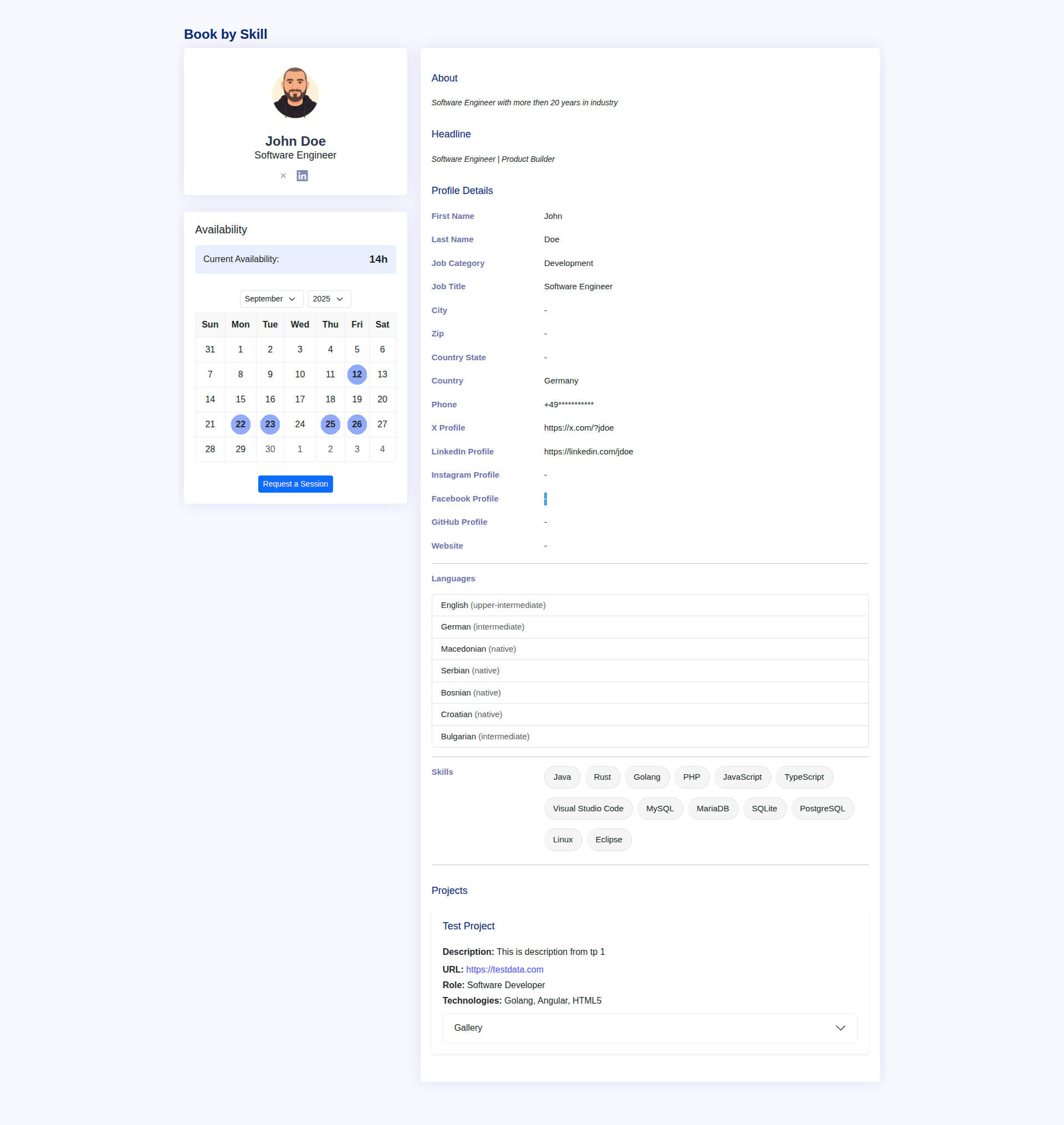 Screenshot of a digital worker's profile on Book by Skill platform